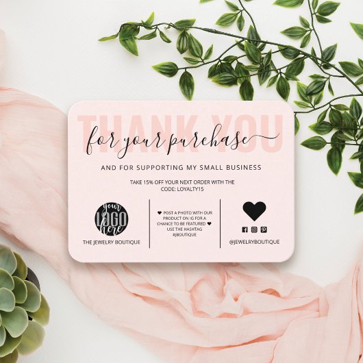 Elegant Black Pink Script Logo Klant Dank u Visitekaartje