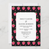 Elegant Black & Pink Strawberry Wedding Invitation (Devant)