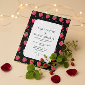 Elegant Black & Pink Strawberry Wedding Invitation