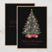 Elegant Black Pink Watercolor Christmas Tree