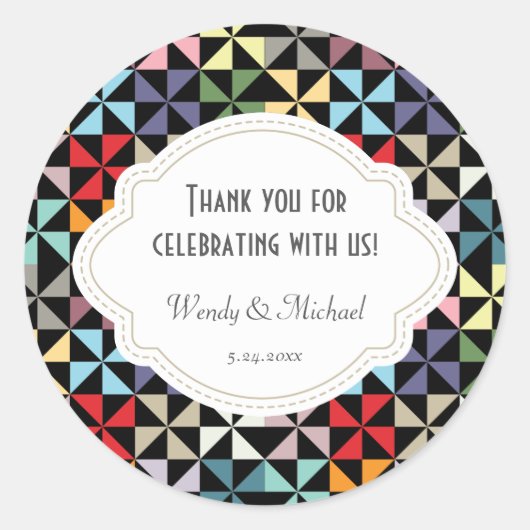 Elegant Black Pinwheels Pattern Wedding Jubileum Ronde Sticker (Voorkant)