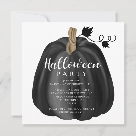 Elegant Black Pumpkin Halloween Party Kaart (Voorkant)