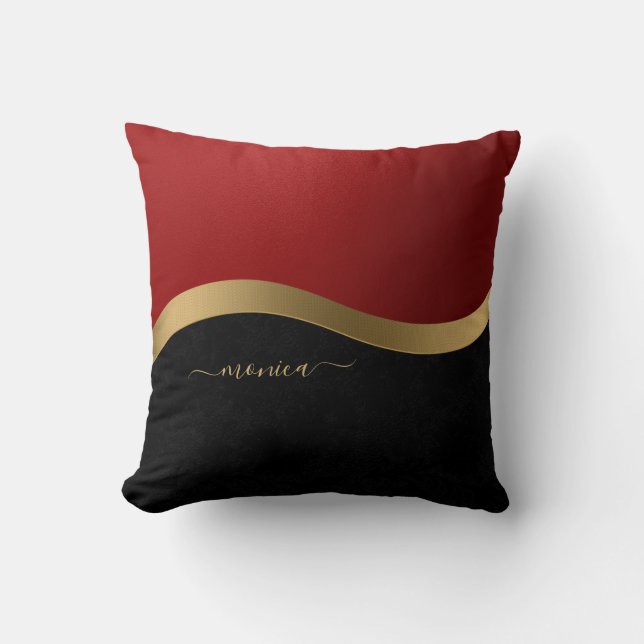 Elegant Black Red and Gold Personalized Kussen (Voorkant)