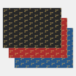 Elegant Black, Red, Blue, Faux Gold 2de Event # Inpakpapier Vel