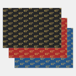 Elegant Black, Red, Blue, Faux Gold 65th Event # Inpakpapier Vel