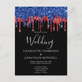 Elegant Black Red Blue Glitter drift bruiloft Aankondigingskaart (Voorkant)