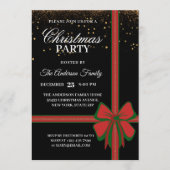 Elegant Black Red Bow Christmas Holiday Party Kaart (Voorkant)