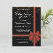 Elegant Black Red Bow Christmas Holiday Party Kaart (Staand voorkant)