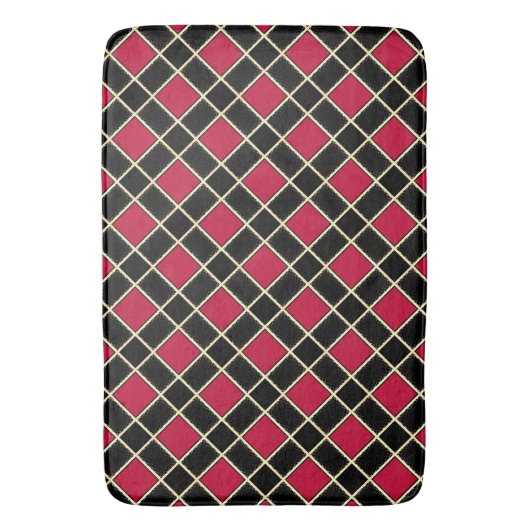 Elegant Black Red Diamond Pattern Badmat (Voorkant Verticaal)