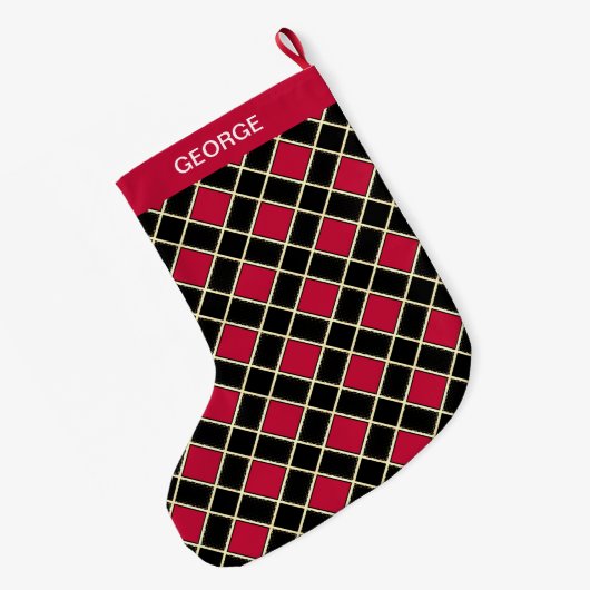 Elegant Black & Red Diamond Pattern Grote Kerstsok (Achterkant (Hangend))