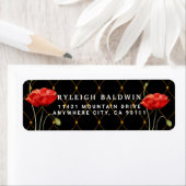 Elegant Black Red Poppy Return Address Label (Insitu)