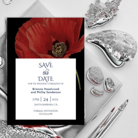Elegant Black Red Poppy Wedding Save the Date