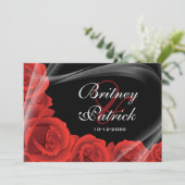 Elegant Black & Red Rose Wedding Invitations Kaart (Staand voorkant)