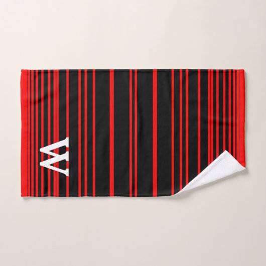 Elegant black &red stripes Pattern monogram Bad Handdoek (Handdoek)