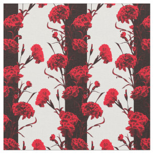 Elegant Black Red White Floral Stripes Stof