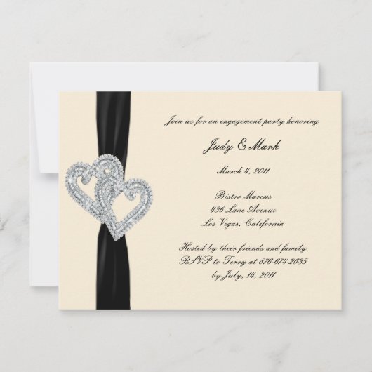 Élégant Black Ribbon Engagement Party Invitation (Devant)