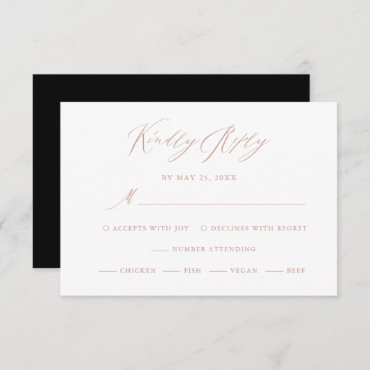 Elegant Black Roos Gold Calligraphy Weddenschap RSVP Kaartje (Voorkant / Achterkant)