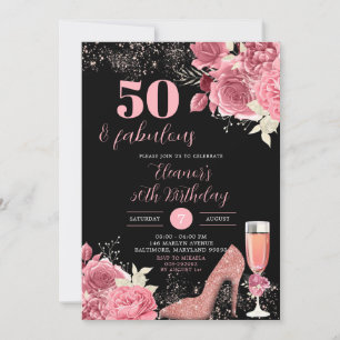 Elegant Black Roos Gold Champagne Adult Birthday Kaart