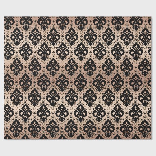 Elegant  Black Roos Gold Damask Cadeaupapier (Vlak)