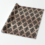 Elegant  Black Roos Gold Damask Cadeaupapier (Uitgerold)