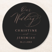 Elegant Black Roos Gold Elegant Script Weddenschap Ronde Kartonnen Onderzetter (Voorkant)