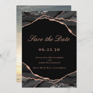 Elegant Black Roos Gold Foil Agate Weddenfoto Save The Date