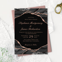 Elegant Black Roos Gold Foil Agate Wedding