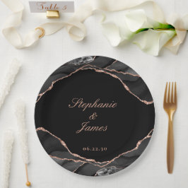 Elegant Black Roos Gold Foil Agate Wedding Papieren Bordje