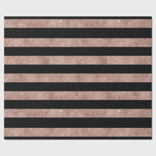 Elegant Black Roos Gold Glitter Striped Cadeaupapier