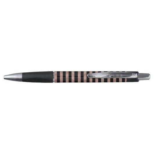 Elegant Black Roos Gold Glitter Striped Pen (Achterkant)