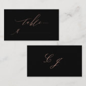 Elegant Black Roos Gold Script Monogram Weddenscha Plaatskaartje (Voorkant / Achterkant)