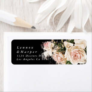 Elegant Black Roos Romance Wedding Return Address Etiket