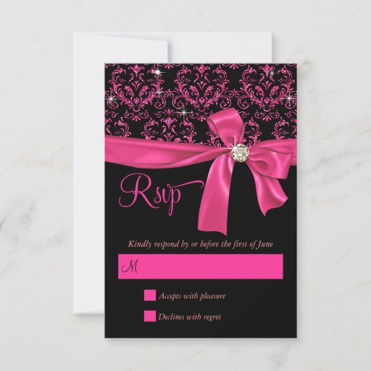 Élégant Black Rose Damask Sweet sixteen Party RSVP (Devant)