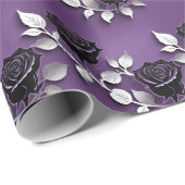 Elegant Black Roses With Silver Leaves Cadeaupapier (Rol Hoek)