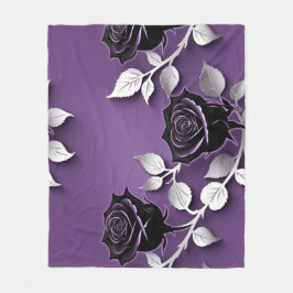 Elegant Black Roses With Silver Leaves Fleece Deken