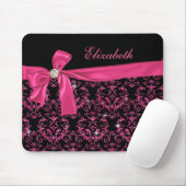 Elegant Black Roze Damask Diamond Bow - Aangepast Muismat (Met muis)