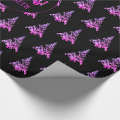 Elegant Black Roze Paars kerstboompatroon Cadeaupapier (Hoek)