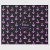 Elegant Black Roze Paars kerstboompatroon Cadeaupapier (Vlak)