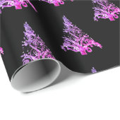 Elegant Black Roze Paars kerstboompatroon Cadeaupapier (Rol Hoek)