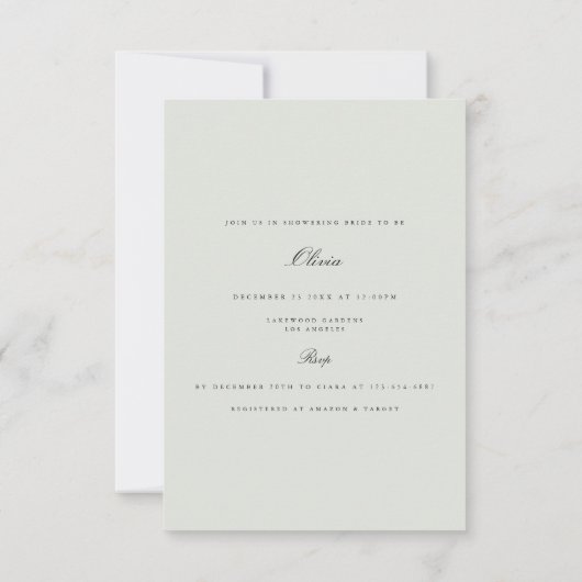 Elégant Black & Sage Bridal Shower Invitation (Dos)