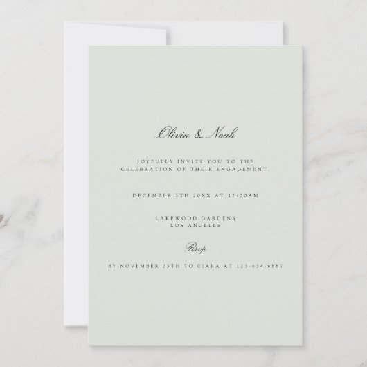 Elégant Black & Sage Green Fiançailles Invitation (Devant)