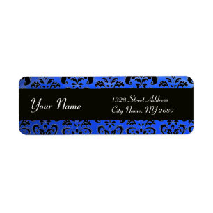 ELEGANT BLACK SAPPHIRE BLUE DAMASK ETIKET