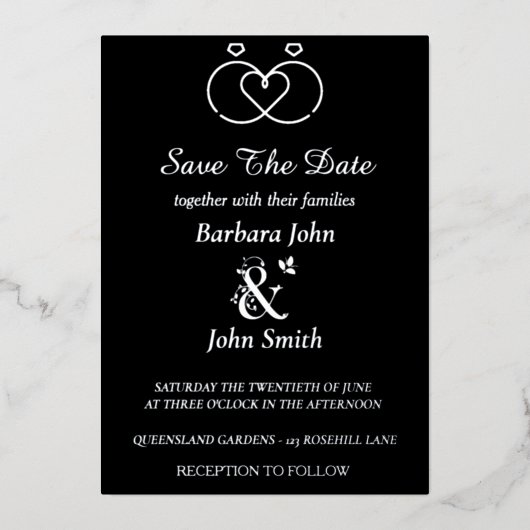 Elegant Black Save The Date Foil Invitation (Recto)