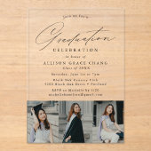 Elegant Black Script 3 fotoafstudeerfeest Acryl Uitnodigingen (Voorkant)