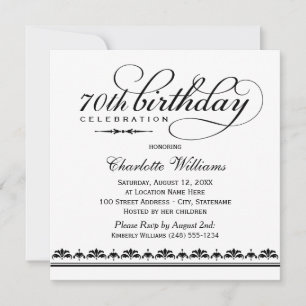 Elegant Black Script 70th Birthday Celebration Kaart