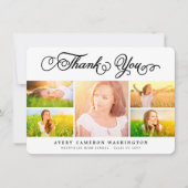 Elegant Black Script Afstuderen 5 Photo Collage Bedankkaart (Voorkant)
