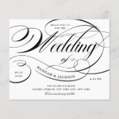 Elegant Black Script Budget Weduwen Uitnodiging (Voorkant)