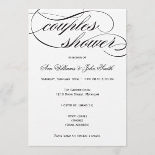 Elegant Black Script Couples Shower Invitation Kaart