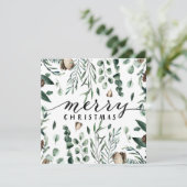 Elegant Black Script Magnolia Eucalyptus Greenery Feestdagenkaart (Staand voorkant)