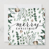 Elegant Black Script Magnolia Eucalyptus Greenery Feestdagenkaart (Voorkant)